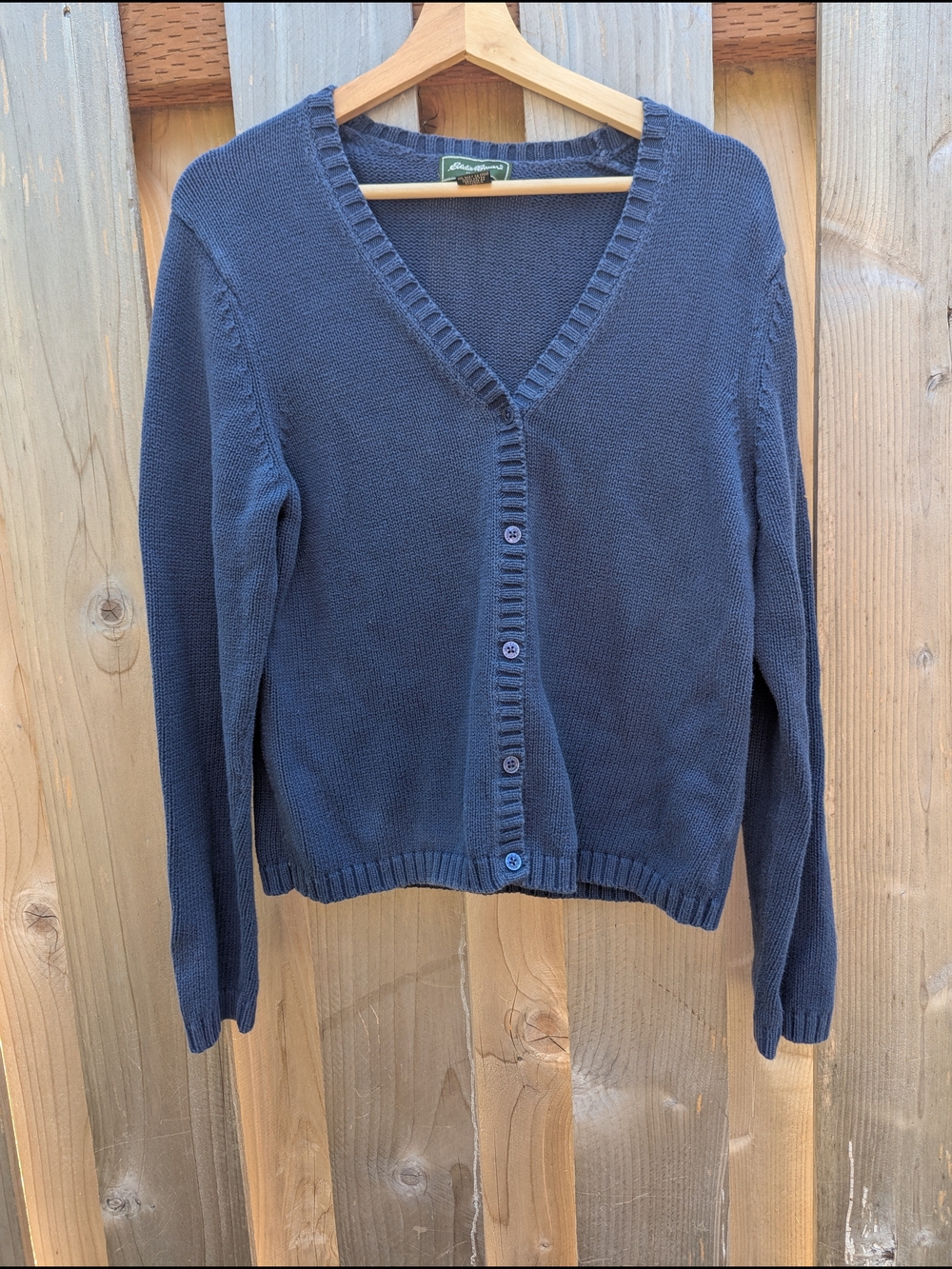 Vintage Eddie Bauer Navy V-Neck Button Cotton Cardigan
